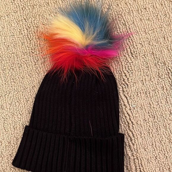 Rainbow Fur Pom Pom Hat